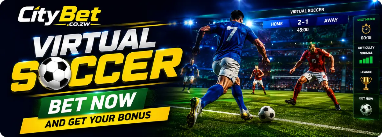 Virtual soccer banner with animated players and a live match scoreboard